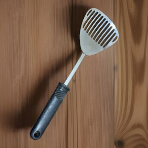 Vintage Ekco Kitchamajig Slotted Spoon Black Plastic Handle KItchen Tool 12"